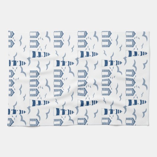 Strand hutten en vuurtorens aan zee theedoek (Horizontaal)