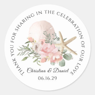 Strand Huwelijk Bedankt Bloemen en Zeester Ronde Sticker
