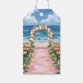 Strand Huwelijksgang Bloemige Waterverf Cadeaulabel