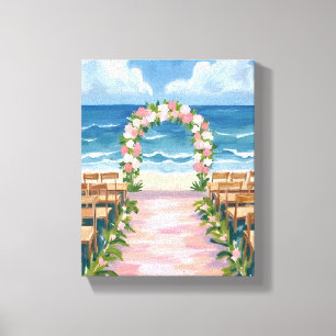 Strand Huwelijksgang Bloemige Waterverf Canvas Afdruk
