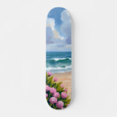 Strand in Bloei | Roze Hortensia aan de Oceaan Kus Skateboard (Voorkant)