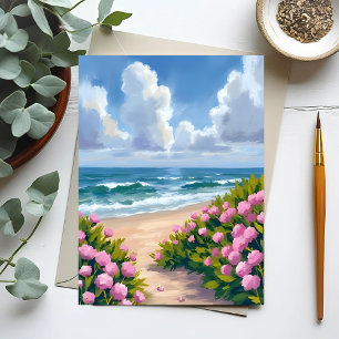 Strand in Bloei   Roze Hortensia Kust Briefkaart
