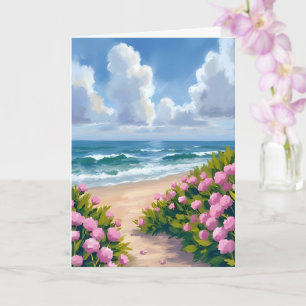 Strand in Bloei Roze Hortensia Oceaan Kustkaart Kaart