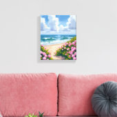 Strand in Bloom | Roze Hydrangea Oceanside Kust Canvas Afdruk (Insitu (Woonkamer))
