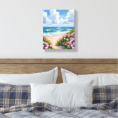 Strand in Bloom | Roze Hydrangea Oceanside Kust Canvas Afdruk (Insitu (Slaapkamer))
