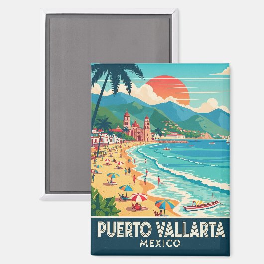 Strand in Puerto Vallarta Mexico Reizen Magneet (Voorkant / Achterkant)