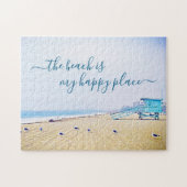 Strand is Happy Place Script Lifeguard Booth Foto Legpuzzel (Horizontaal)