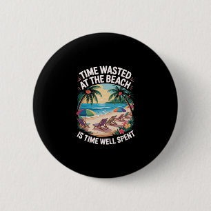Strand Is Tijd Geleden Palmboom Ocean Retro Strand Ronde Button 5,7 Cm