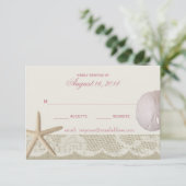 strand ivoor en roze reactie RSVP kaartje (Staand voorkant)