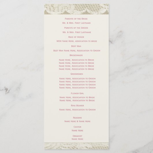 Strand Kant en Burlap Huwelijksprogramma Programma (Achterkant)