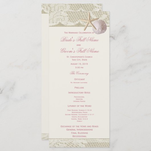 Strand Kant en Burlap Huwelijksprogramma Programma (Voorkant / Achterkant)
