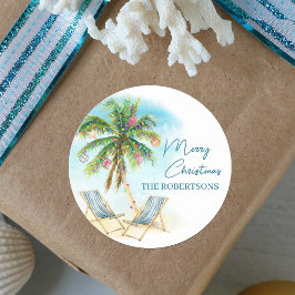 Strand Kerst Tropische Palm Tree Ronde Sticker