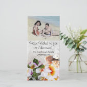 Strand Kerst Warm Wensen Bloemen Schelpen Feestdagenkaart (Staand voorkant)