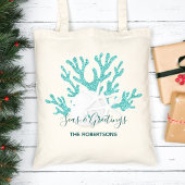 Strand Kerst Zand Dollar Zeester Aqua Blauw Tote Bag