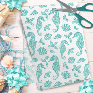 Strand Kerst Zeepaardglitter Aqua Blauw Wit Tissuepapier