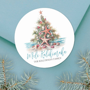 Strand Kerstboom Mele Kalikimaka Ronde Sticker