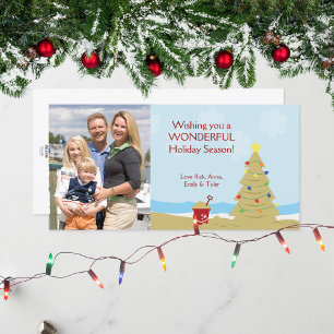 Strand Kerstboom Zandkasteel Vakantie Feestdagenkaart