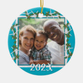 Strand Kerstfoto Ornament Zeester Blauw (Voorkant)