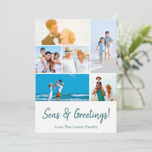 Strand Kerstmis Fotokaart Kustvakantie Kaart (Staand voorkant)