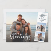 Strand Kerstmis Script 3 Foto Collage Feestdagenkaart (Voorkant)