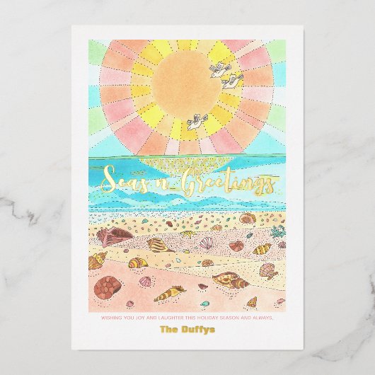 Strand Kerstmis Wensen Folie Feestdagenkaart (Voorkant)