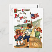 Strand Kinder 4th of July Vlag Briefkaart Kunst (Voorkant / Achterkant)