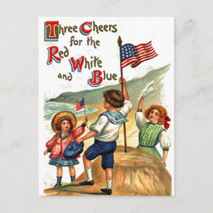 Strand Kinder 4th of July Vlag  Briefkaart Kunst