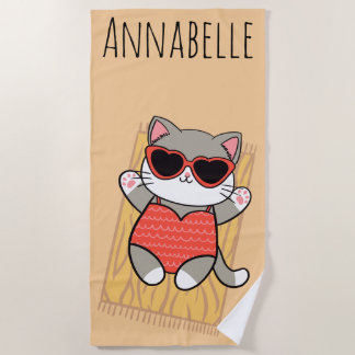 Strand Kitty Rode Personaliseer Strand Handdoek