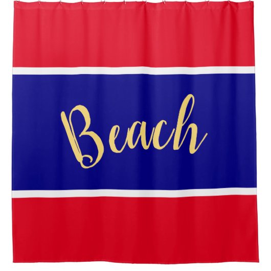 STRAND Kleurrijke Royal Blue Helder Rood Witte Str Douchegordijn (Voorkant)