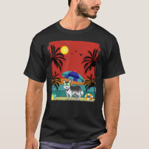 Strand Kokospalm Retro Siberische Husky Hond Zomer T-shirt