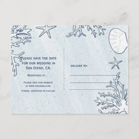 Strand Koraalrif Zeeschelp Zeester Bewaar de datum Aankondigingskaart (Achterkant)