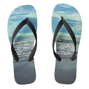 Strand Kunst Abstract Oceaan Zee Blauw Grijs Teal Teenslippers