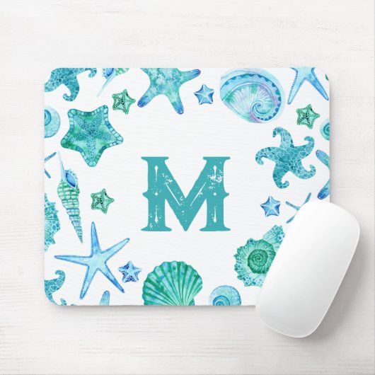 Strand Kustzee schelpen en zeesterren Waterverf Muismat (Met muis)