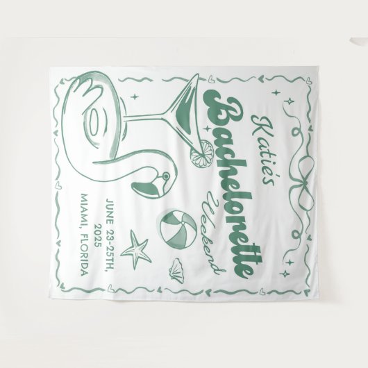 Strand Laatste Toast Groene Bachelorette Feest Wandkleed (Voorkant (horizontaal))