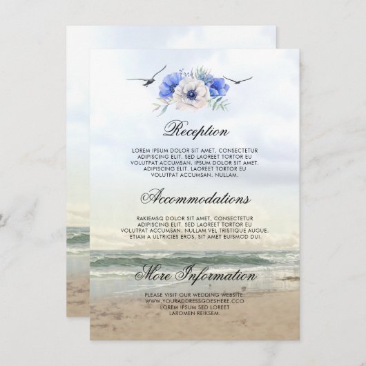 Strand landschap bruiloft informatie gast informatiekaartje (Voorkant / Achterkant)