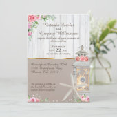 Strand lantaarn zeester bruiloft uitnodiging (Staand voorkant)