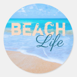 Strand leven. Blue Skies Tropical Paradise Aqua Ze Ronde Sticker