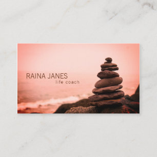 Strand Levenscoach Counselor Gestapelde Stenen Visitekaartje