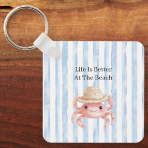 Strand Lieve Roze Lachende Krab met Hoed Sleutelhanger