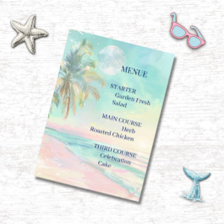 Strand Maneschijn Aquarel Trouwmenu Menu