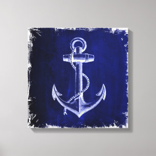 strand - marineblauw kustkust - nautisch anker canvas afdruk