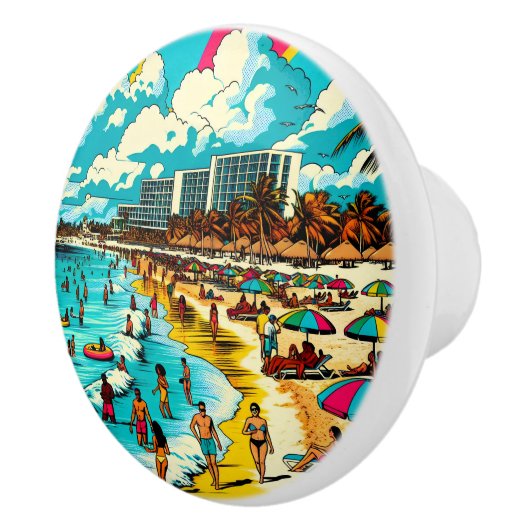 Strand met een Comic Book Pop Art Vibe Keramische Knop (Rechts)