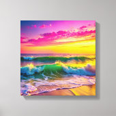 Strand met gele en roze oceaangolven canvas afdruk (Voorkant)