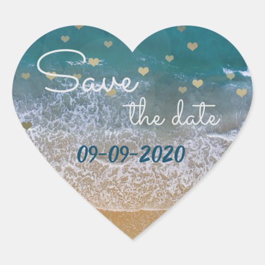  strand met gouden harten sparen de datum hart sticker (Voorkant)
