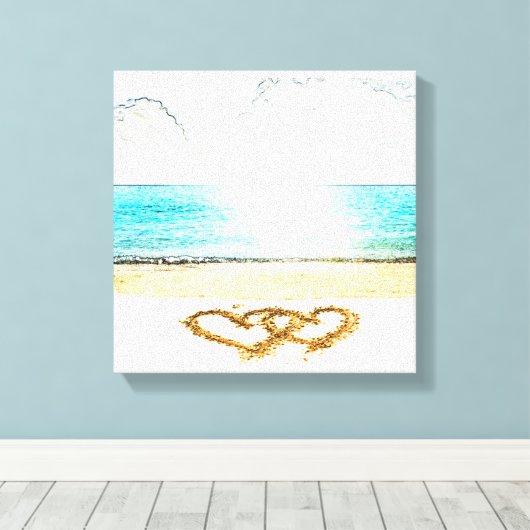 Strand met liefdeshart in zand canvas afdruk (Insitu (Houten vloer))