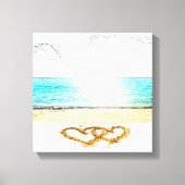 Strand met liefdeshart in zand canvas afdruk (Voorkant)