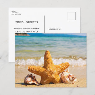 strand met Vrijgezellenfeest van Starfish en Seash Uitnodiging Briefkaart