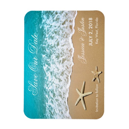 Strand met zeesterren Bewaar de datummagneet Magneet (Verticaal)