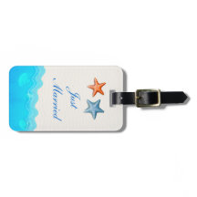 Strand met zeesterren bruiloft net getrouwd