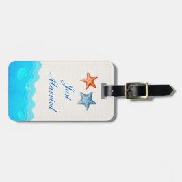 Strand met zeesterren bruiloft net getrouwd bagagelabel